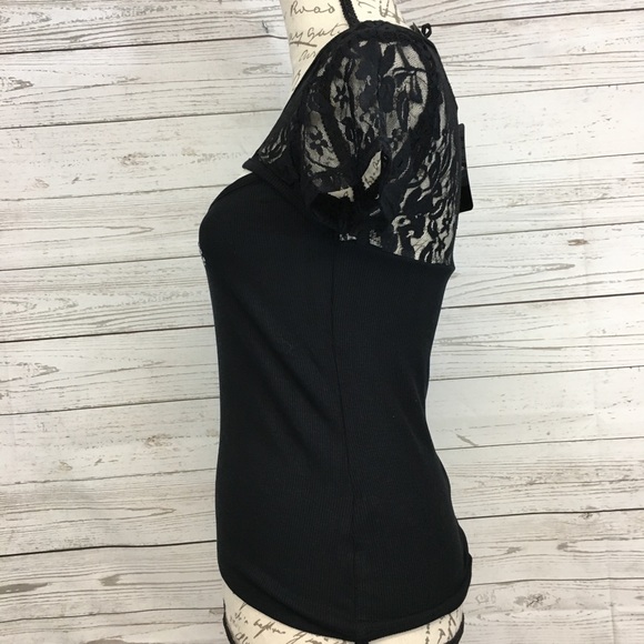 bebe Logo Shirt Rhinestone Lace PEAKABOO Top - Picture 5 of 8